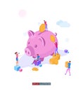 Banking service illustration concept. Deposit. Piggy bank. Bank team. Bank operations. Money. Coins. Royalty Free Stock Photo